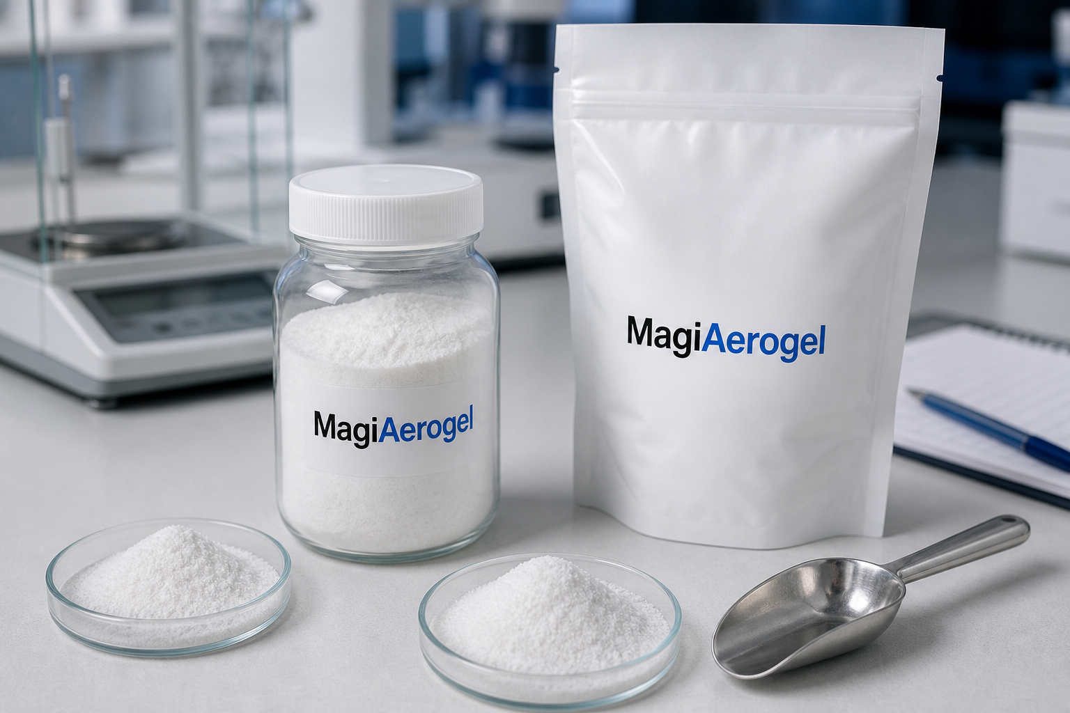 silica aerogel powder samples sealed bulk containers