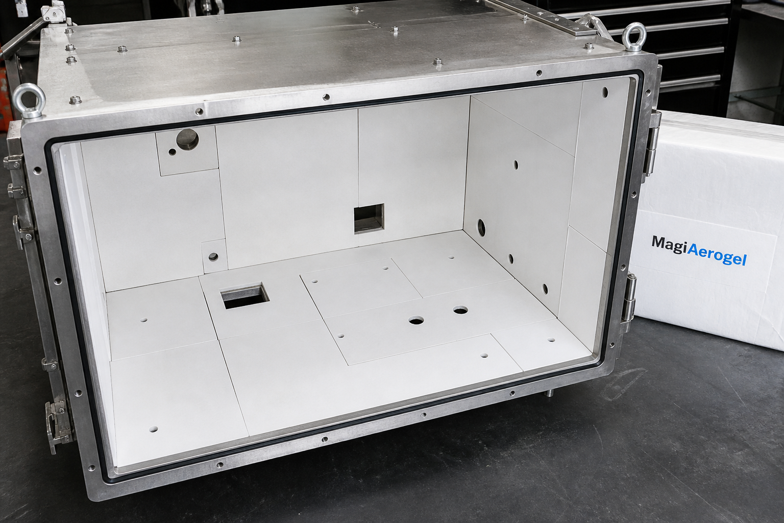 technician measuring silica aerogel sheet enclosure fit